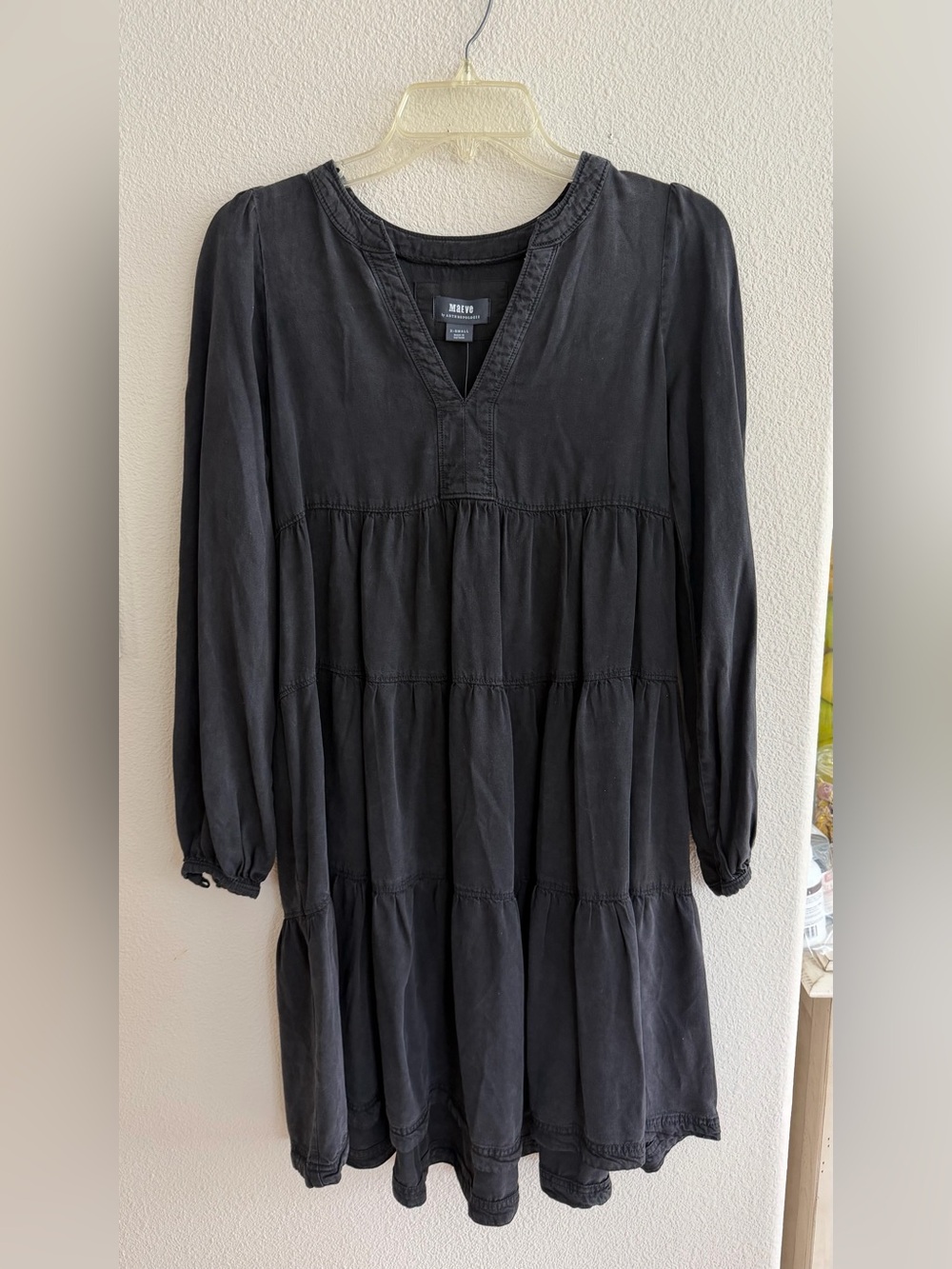 Anthropologie Black Tiered V-Neck Babydoll Dress